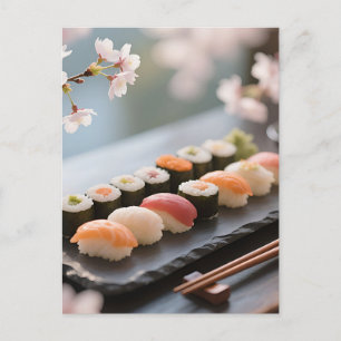 Carte Postale Plate de Sushi Fleur de Cerisier