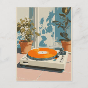Carte Postale Platine Tourne-Disques Ensoleillée avec Vinyle Ora