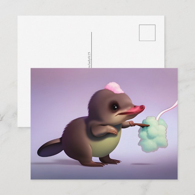 Carte Postale Platypus et bonbons en coton, Post-croisement (Devant / Derrière)