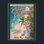 Carte Postale Playa del Carmen Beach Illustration Travel Art<br><div class="desc">Playa del Carmen retro vector travel design. Playa del Carmen is a lively beach town on Mexico’s Caribbean coast,  known for turquoise waters,  white-sand beaches,  and a vibrant social scene. Located in the heart of the Riviera Maya,  it offers easy access to cenotes,  reefs,  and ancient Mayan sites.</div>