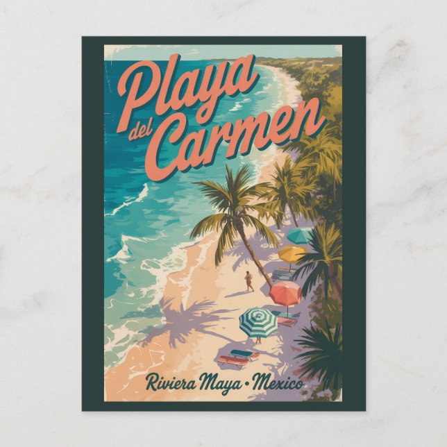 Carte Postale Playa del Carmen Beach Illustration Travel Art (Devant)