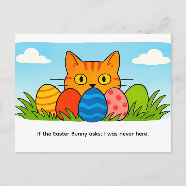 Carte Postale Playful Cartoon Cat Hiding Behind Easter Eggs (Devant)