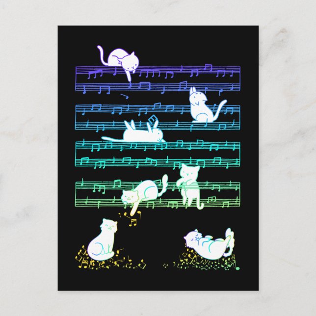 Carte Postale Playful Cats Colorful Music Notes Composer Cat (Devant)