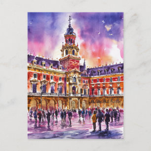 Carte Postale Plaza Mayor, Madrid Aquarelle Peinture