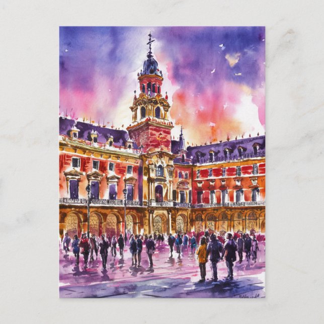 Carte Postale Plaza Mayor, Madrid Aquarelle Peinture (Devant)