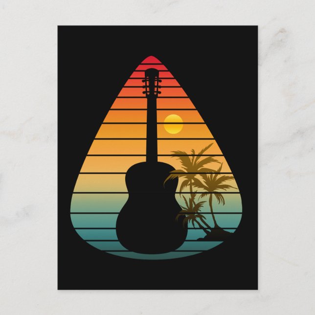 CARTE POSTALE PLECTRE DE GUITARE TENDANCE COUCHER DE SOLEIL  (Devant)