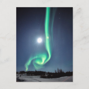 Carte Postale Pleine lune Avec Aurora   Yellowknife Canada