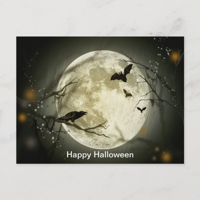 Carte Postale Pleine lune avec corneille et chauves-souris (Devant)