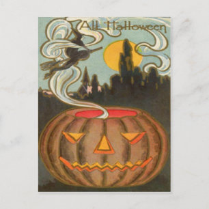 Carte Postale Pleine lune citrouille Jack-o'-lantern Witch