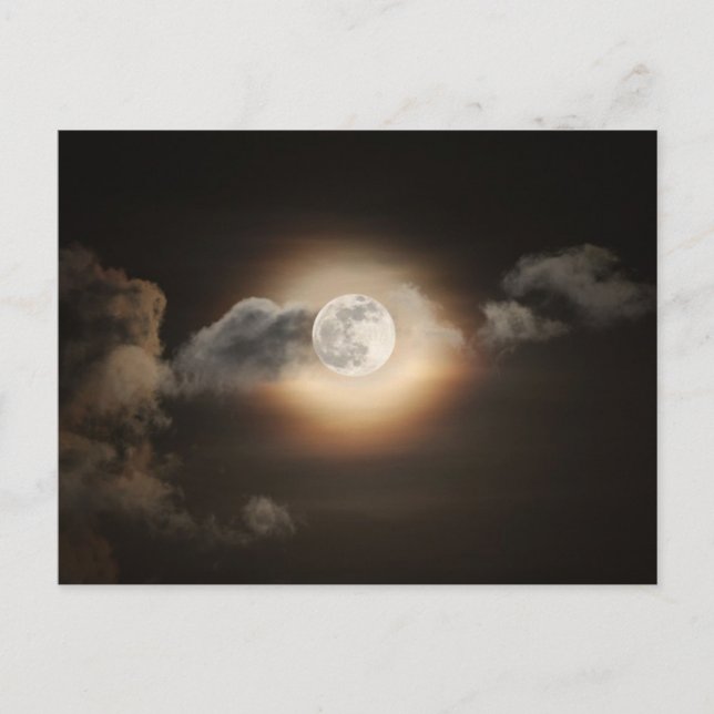 Carte Postale Pleine lune dans la nuit nuageuse (Devant)