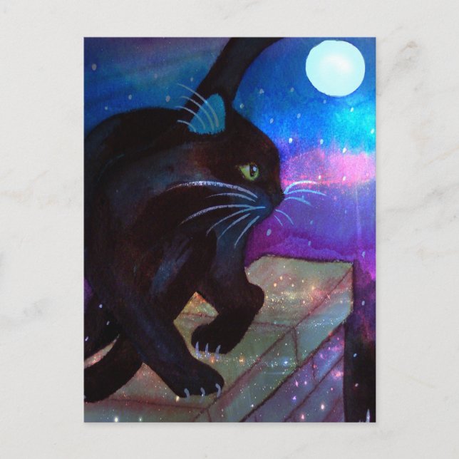 Carte Postale Pleine lune de chat noir (Devant)