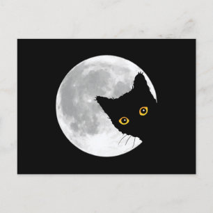 Carte Postale Pleine lune de chat noir mignonne
