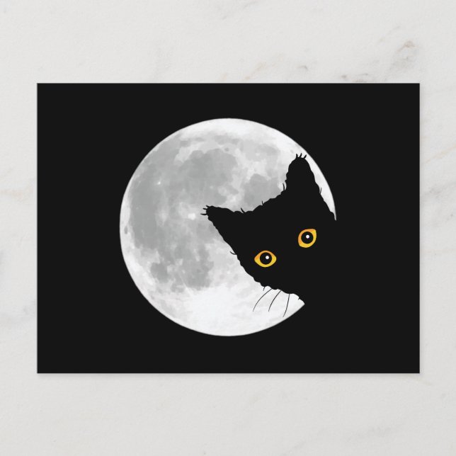 Carte Postale Pleine lune de chat noir mignonne (Devant)