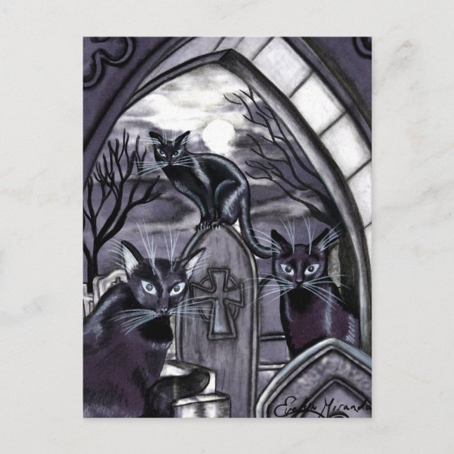 Carte Postale Pleine lune de chats noirs (Devant)