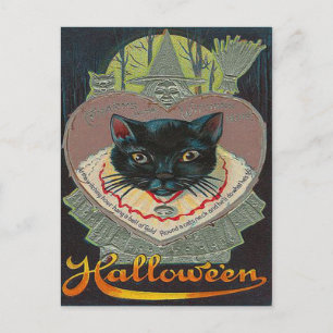 Carte Postale Pleine lune de l'heure de sorcière de chat noir