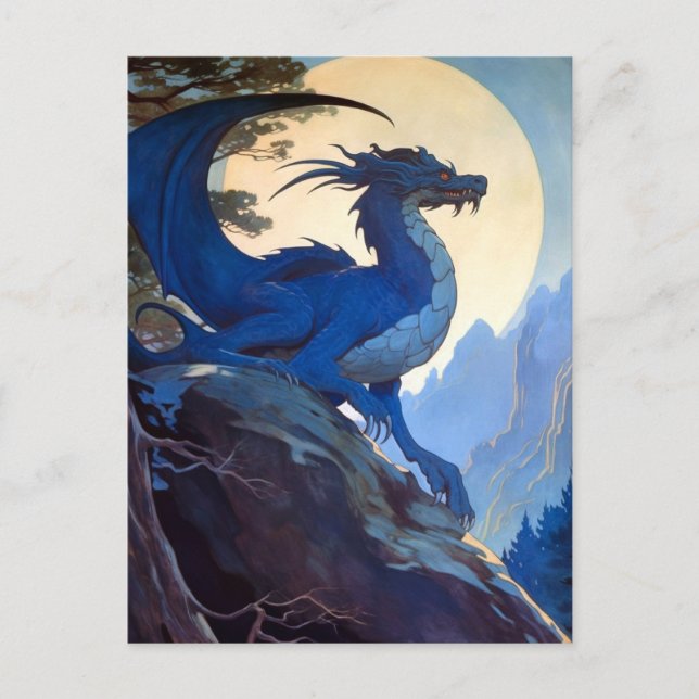 Carte postale Pleine lune de nuit Blue Dragon Imag (Devant)