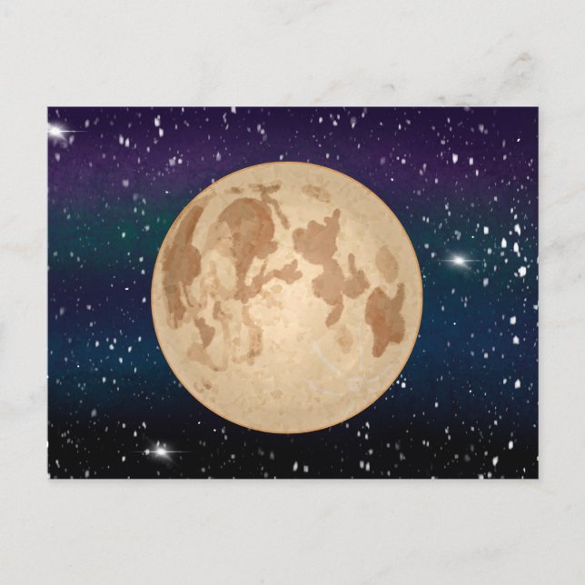 Carte Postale Pleine lune dessinée à la main et étoiles étincela (Devant)
