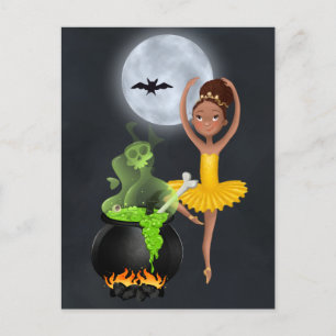 Carte Postale Pleine lune d'Halloween Ballerina et Cauldron