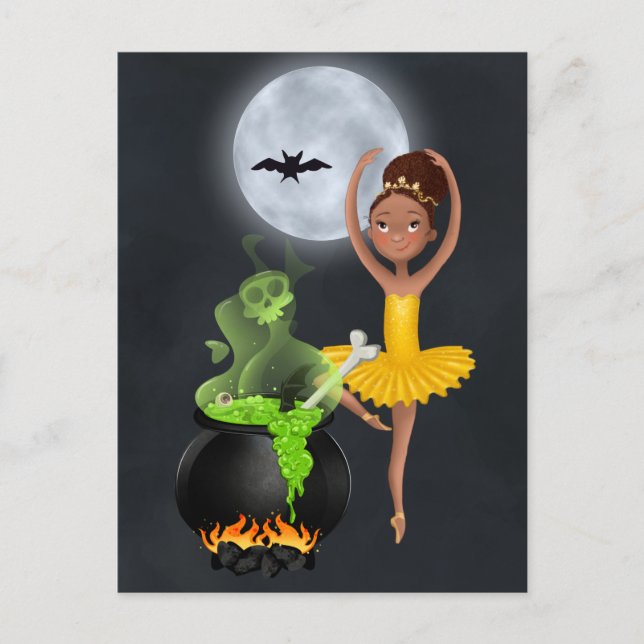 Carte Postale Pleine lune d'Halloween Ballerina et Cauldron (Devant)