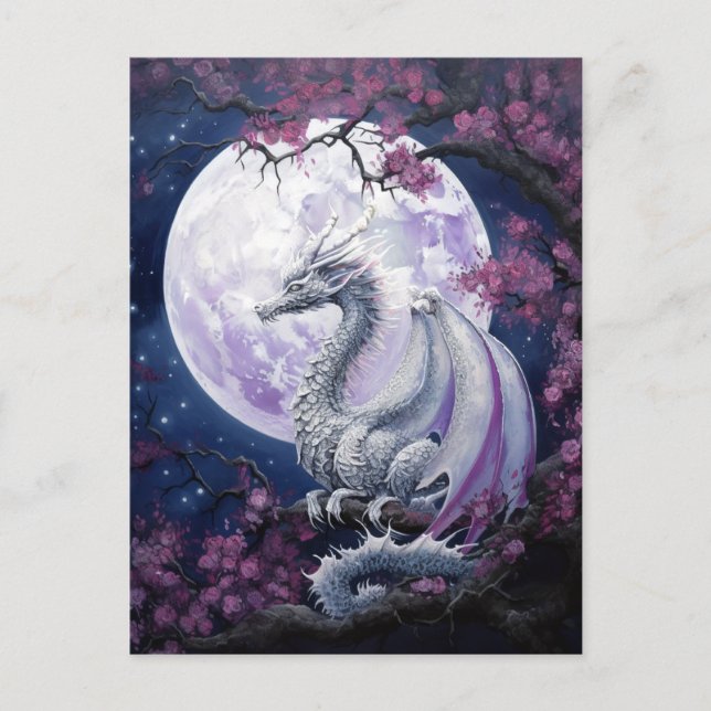 Carte postale Pleine lune Dragon violet Imaginaire (Devant)