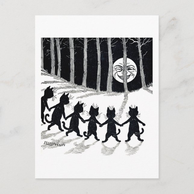 Carte Postale Pleine lune et chats, Louis Wain (Devant)