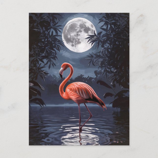 Carte Postale Pleine lune spectaculaire Flamant rose (Devant)
