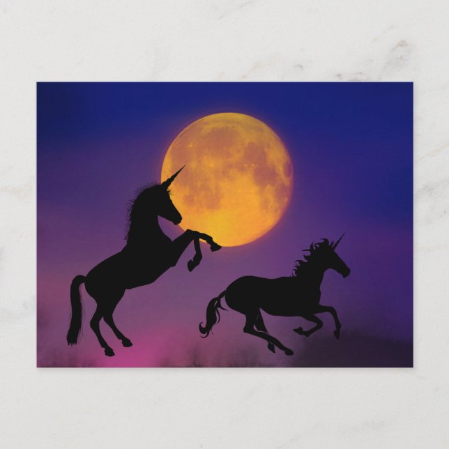 Carte Postale Pleine lune Unicorn Silhouettes (Devant)