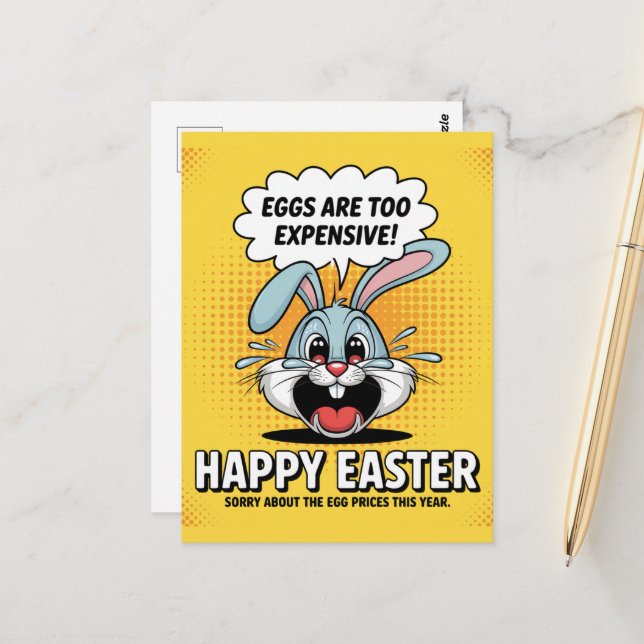 Carte Postale Pleurer Des Oeufs De Lapin De Pâques Trop Chers (Devant/Arrière en situation)
