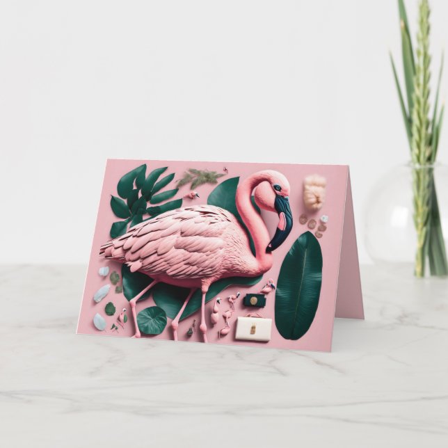 Carte postale pliée Flamant rose rose, carte (Devant)