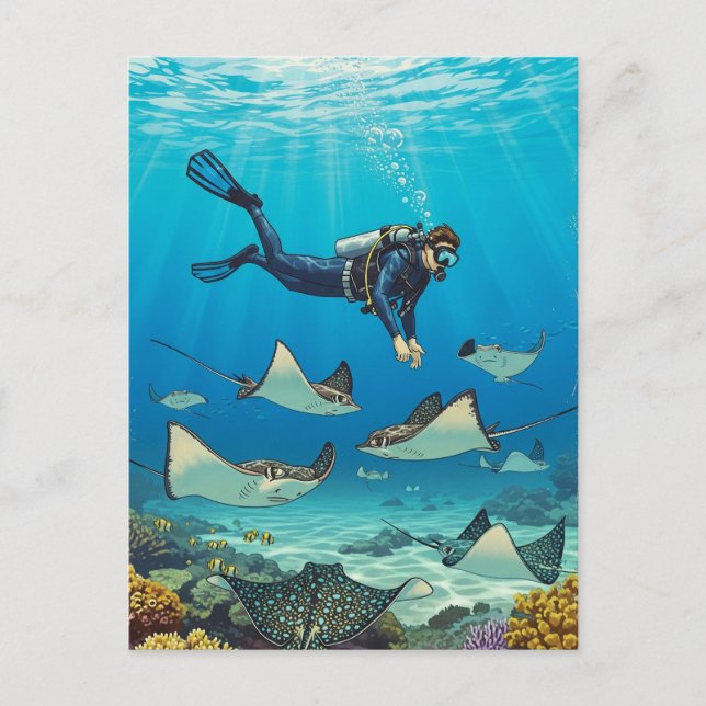 Carte Postale Plongée avec Stingrays (Devant)