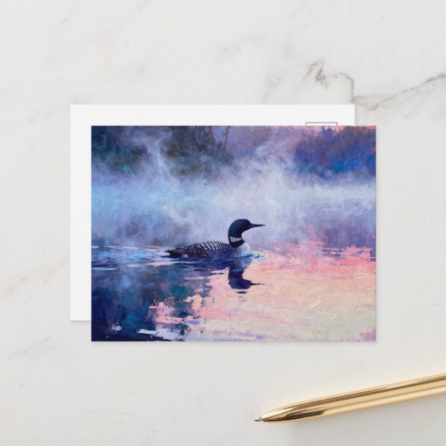 Carte Postale Plongeon sur l'aquarelle de lac (Devant/Arrière en situation)