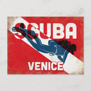 Carte Postale Plongeur de Venise - Blue Retro