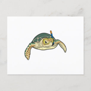 Carte Postale Plongeur en apnée avec tortue
