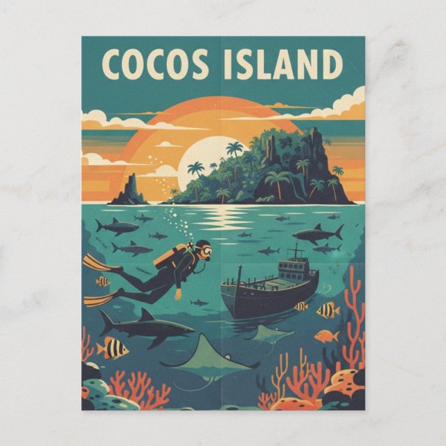 Carte Postale Plongeur en scaphandre de l'île de Cocos (Devant)