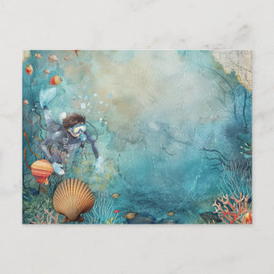 Carte Postale Plongeur en scaphandre plongeant sous l'eau 