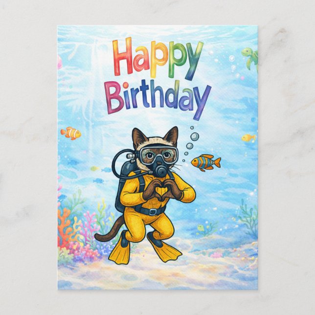 Carte Postale Plongeur Joyeux Anniversaire sous l'eau (Devant)