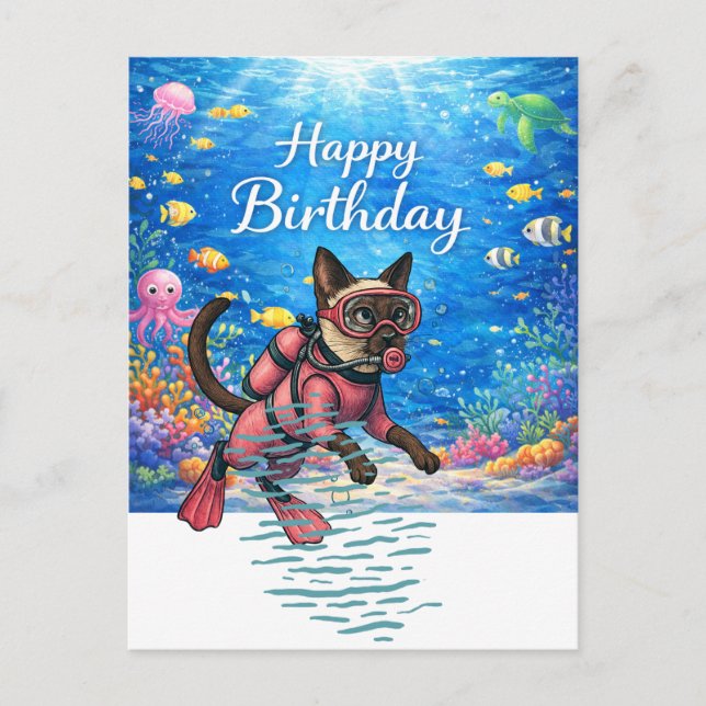 Carte Postale Plongeur Joyeux Anniversaire sous l'eau (Devant)