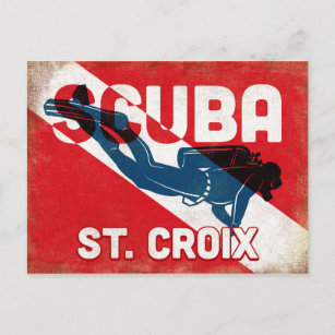 Carte Postale Plongeur Scuba St Croix - Blue Retro
