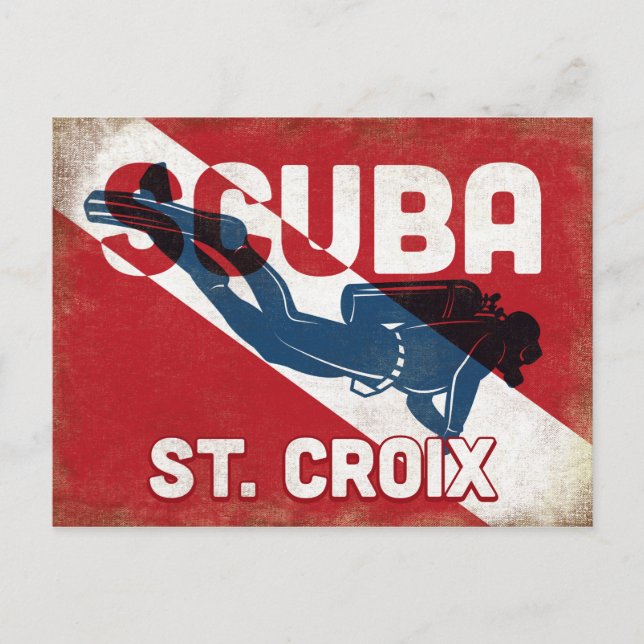 Carte Postale Plongeur Scuba St Croix - Blue Retro (Devant)