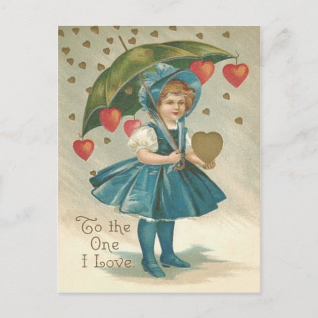 Carte Postale Pluie cardiaque de la fille parapluie (Devant)