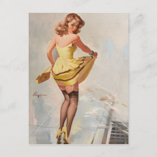 Carte Postale Pluie Jour Pin-Up Girl