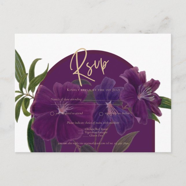 Carte Postale Plum d'aubergine Purple Floral Forêt Mariage vert (Devant)
