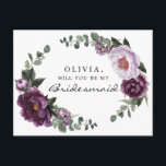 Carte Postale Plum Peonies Bridesmaid Proposal Card<br><div class="desc">Pop the question with this lovely card! Easily edit the name and the message on the back - then add to cart!

See the entire Plum Peonies collection for more matching items!</div>