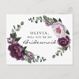 Carte Postale Plum Peonies Bridesmaid Proposal Card