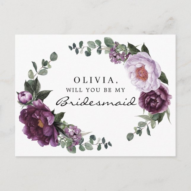 Carte Postale Plum Peonies Bridesmaid Proposal Card (Devant)