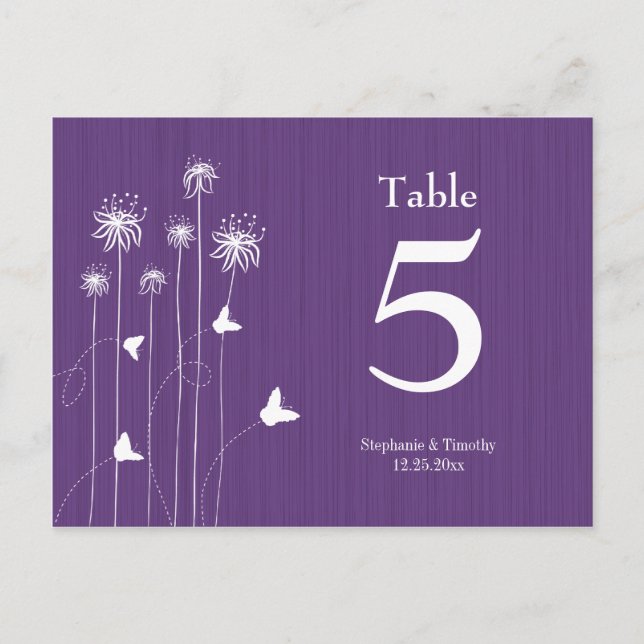 Carte Postale Plum violet papillon fleuri mariage numéro de tabl (Devant)