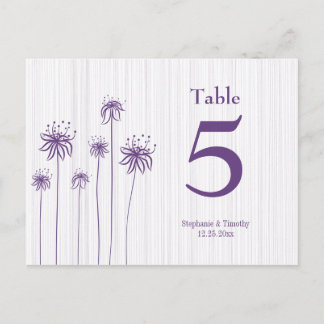 Carte Postale Plum violet rayures florales mariage numéro de tab