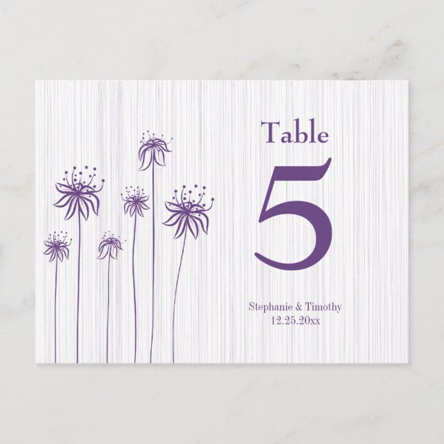 Carte Postale Plum violet rayures florales mariage numéro de tab (Devant)