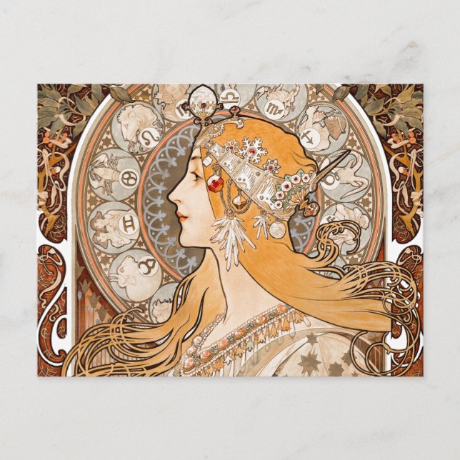 Carte Postale Plume Zodiac Woman par Alphonse Mucha - Art Nouvea (Devant)