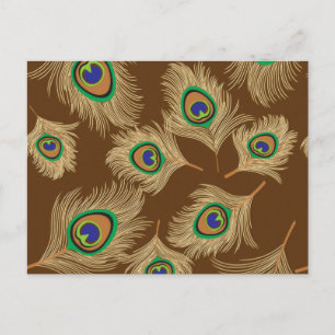Carte Postale Plumes de paon beige au chocolat Brown